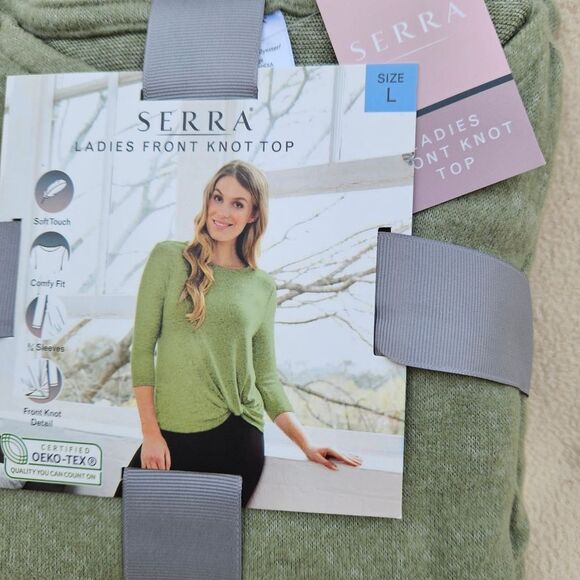 Serra Ladies Soft Front Knot Top Sage Green Size L - Picture 3 of 5